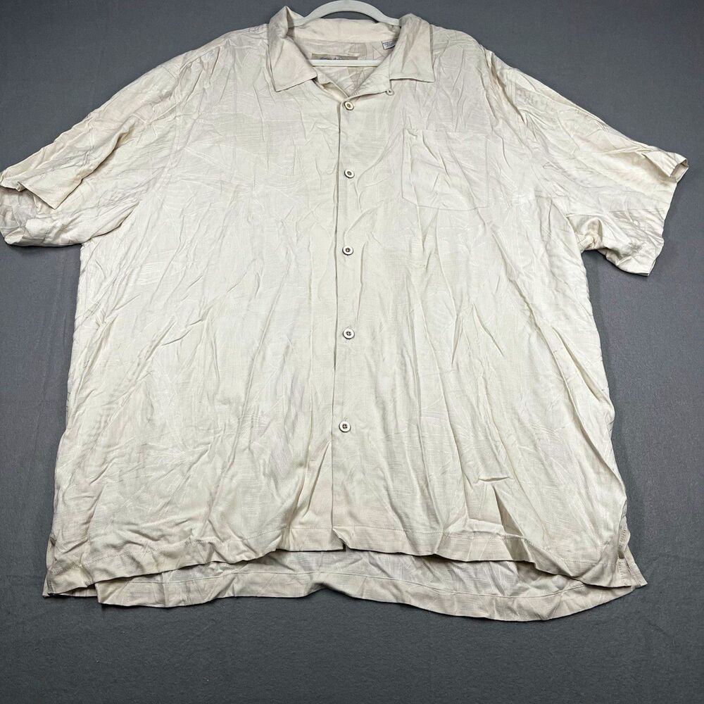 Tommy Bahama mens XXXL Big & Tall white geometric silk rayon button-up shirt